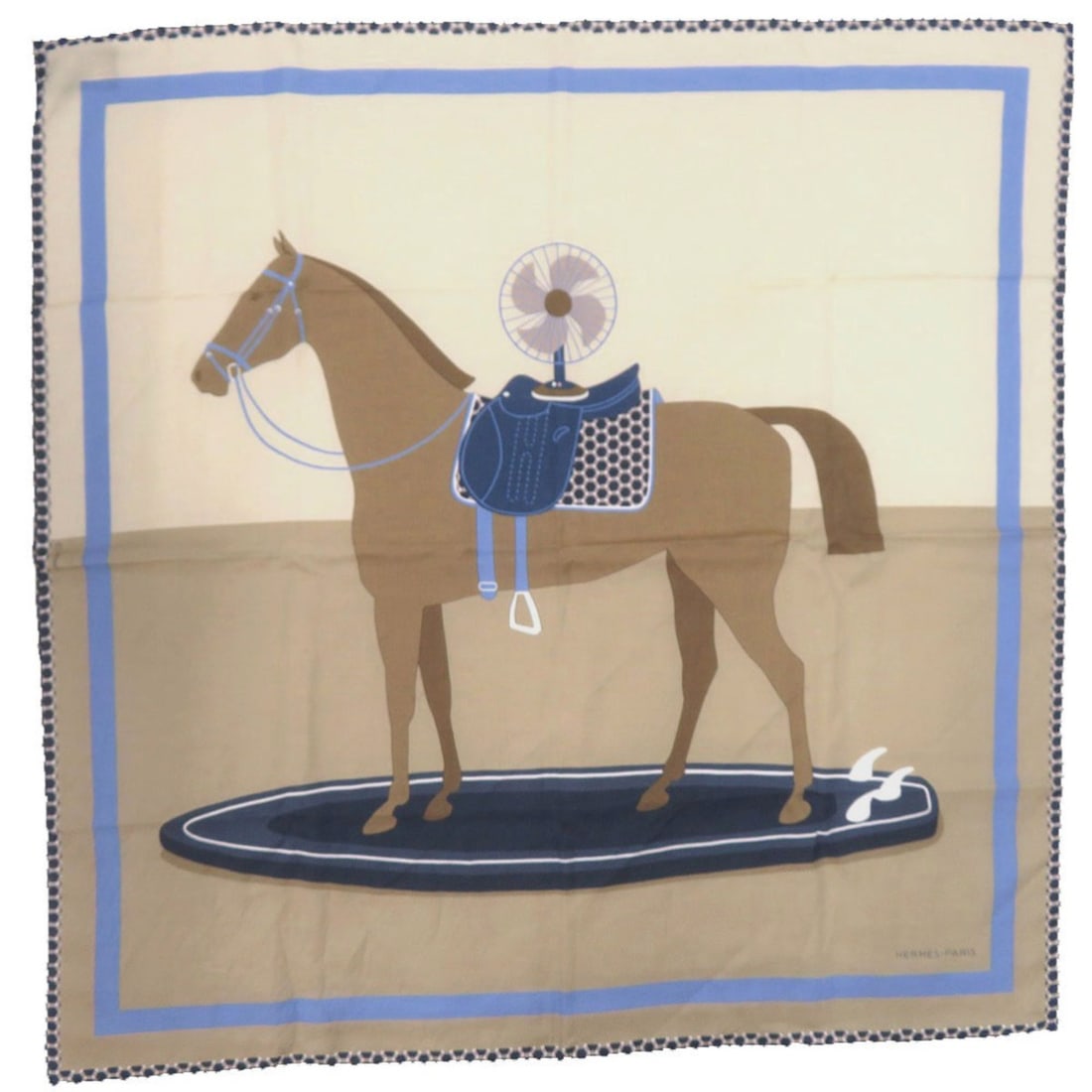 Hermes Excellent condition Hermès Carré 65 Surfing Fan silk beige scarf/muffler 0272 (1 of 12)