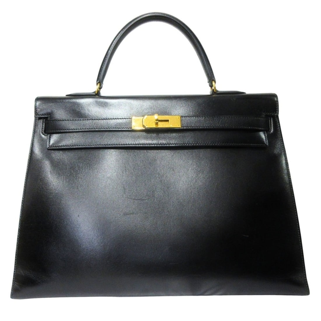 HERMES Kelly 35 handbag in black box calf leather with gold hardware and exterior stitching, made (1 of 12)