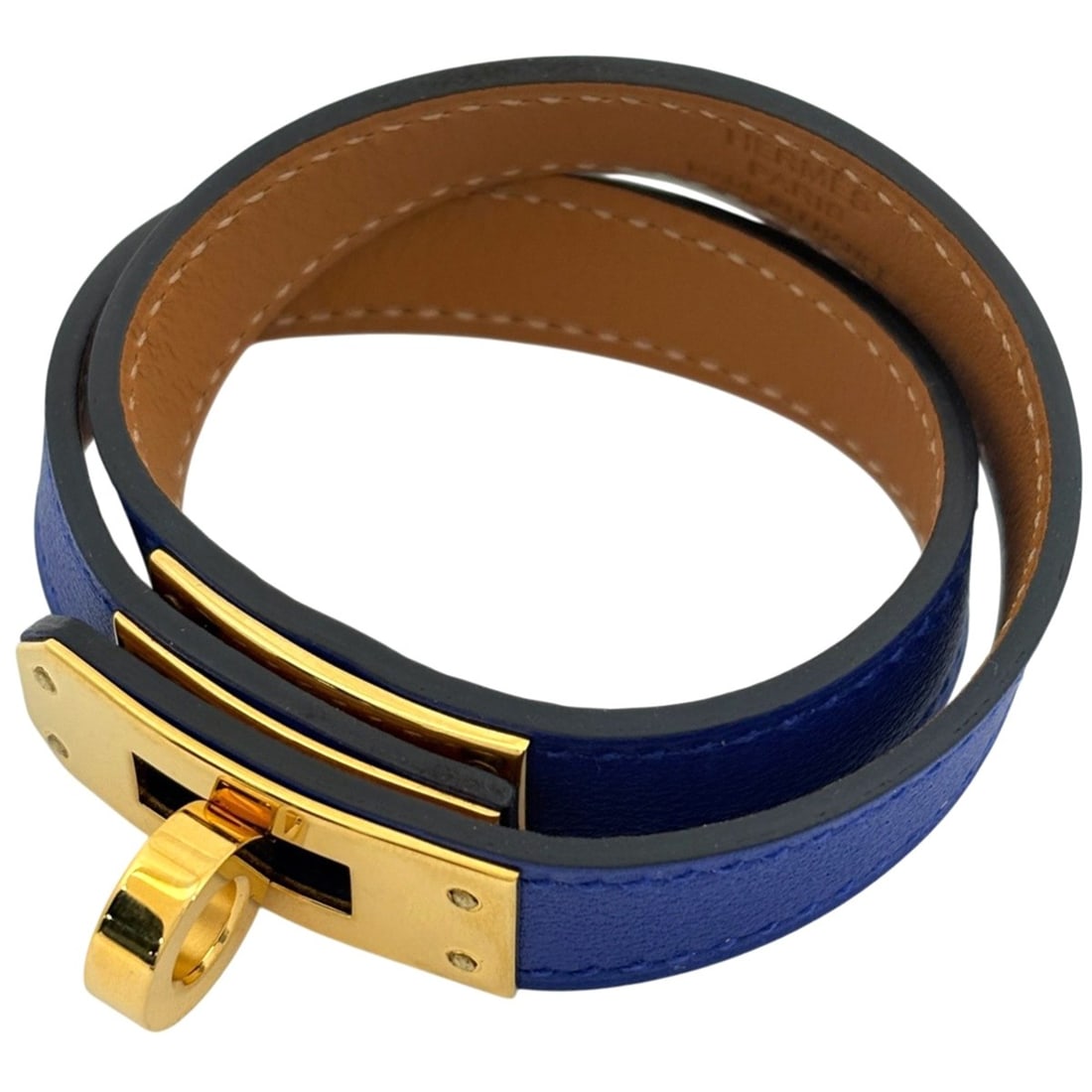 Hermes Hermès Kelly Double Tour Bracelet, 2-Row Swift Leather, Blue Electric, Women's (1 of 13)