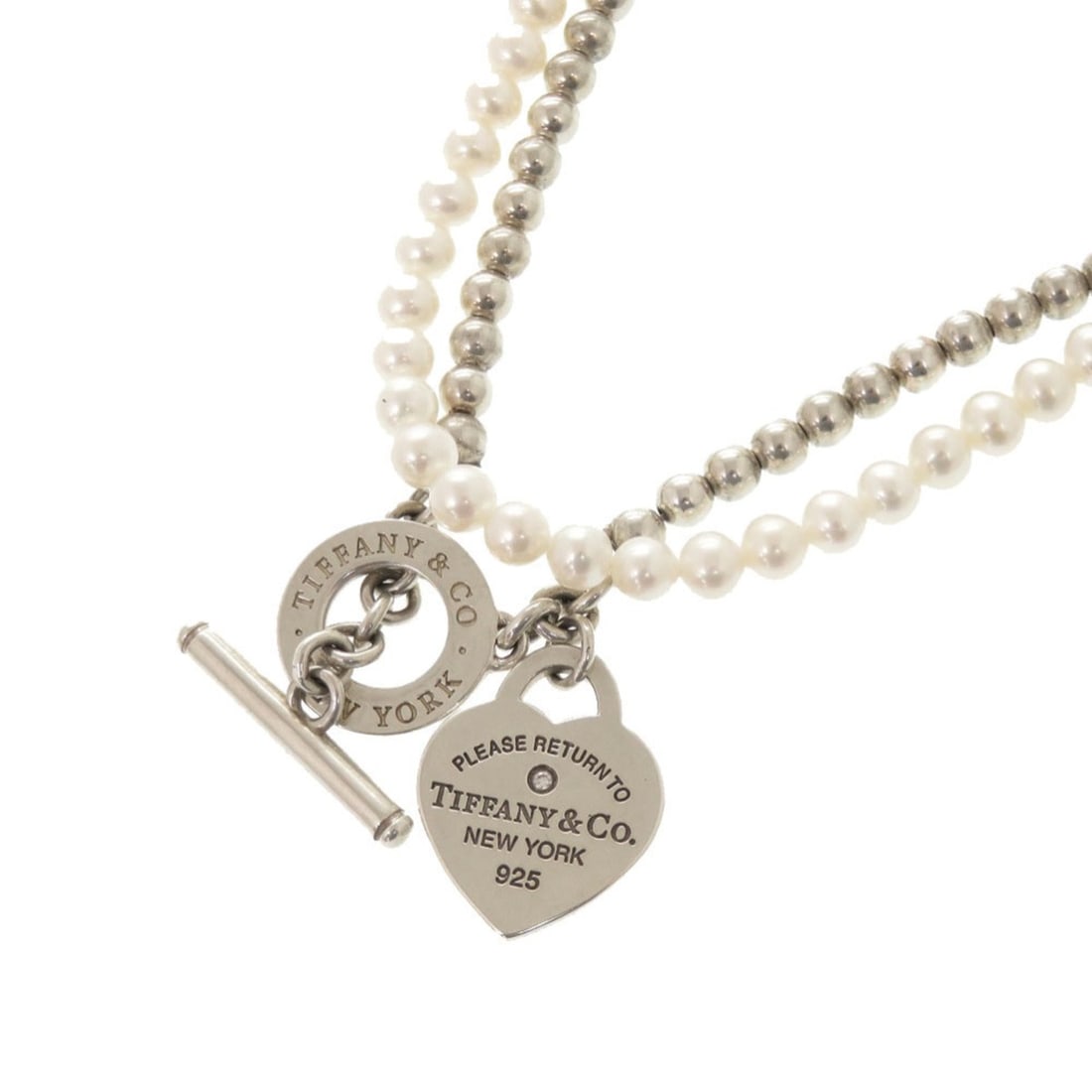 Excellent condition Tiffany Return to Wrap Silver 925 Pearl and Diamond Necklace Jewelry 0393: --- Catalog ---Category: SizeNeck Circumference: 81 cm / 31.88''Category: DesignColor: Silver, WhiteGender: WomenMaterial: Silver 925Necklace Type: NecklaceCategory: GeneralBrand: Tiffany--- Item List