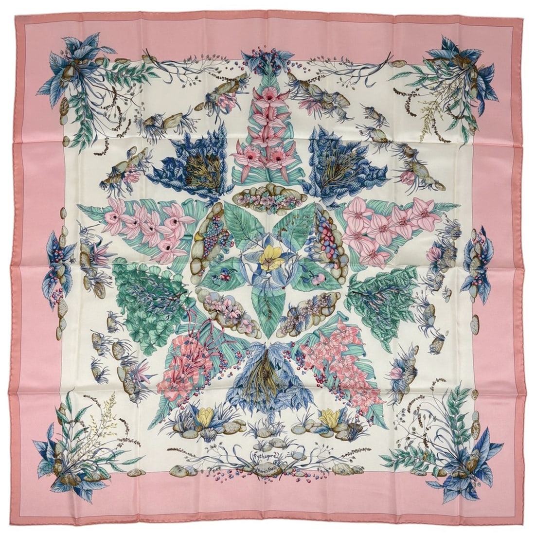 Hermès HERMES Carré 90 Pythagoras Floral Print Silk Scarf Pink Women's (1 of 10)