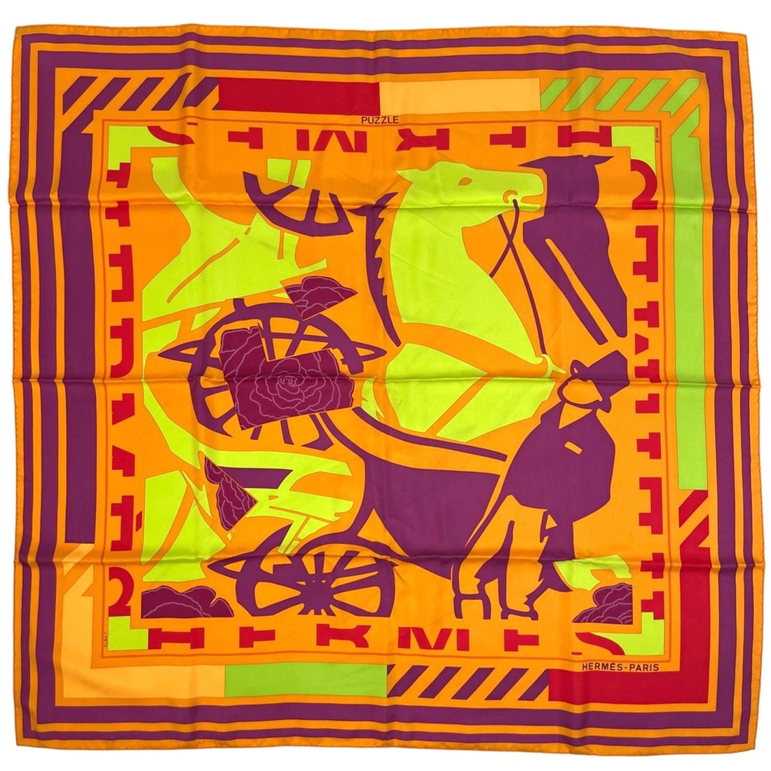 Hermes Hermès Carré 90 PUZZLE Horse Silk Scarf in Orange and Multicolor for Women (1 of 10)