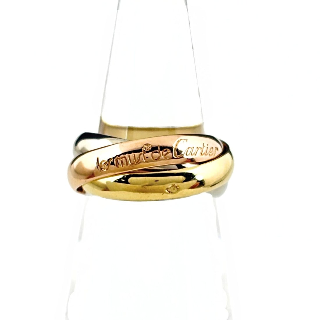 Cartier Trinity Ring, Yellow Gold, Three-Tone 750, Women's: --- Catalog ---Category: SizeJP Size: 9US Size: 5Category: DesignColor: Yellow goldGender: WomenCategory: GeneralBrand: Cartier--- Item List ---Section: ConditionRanking: Rank AB Used - Traces of usag