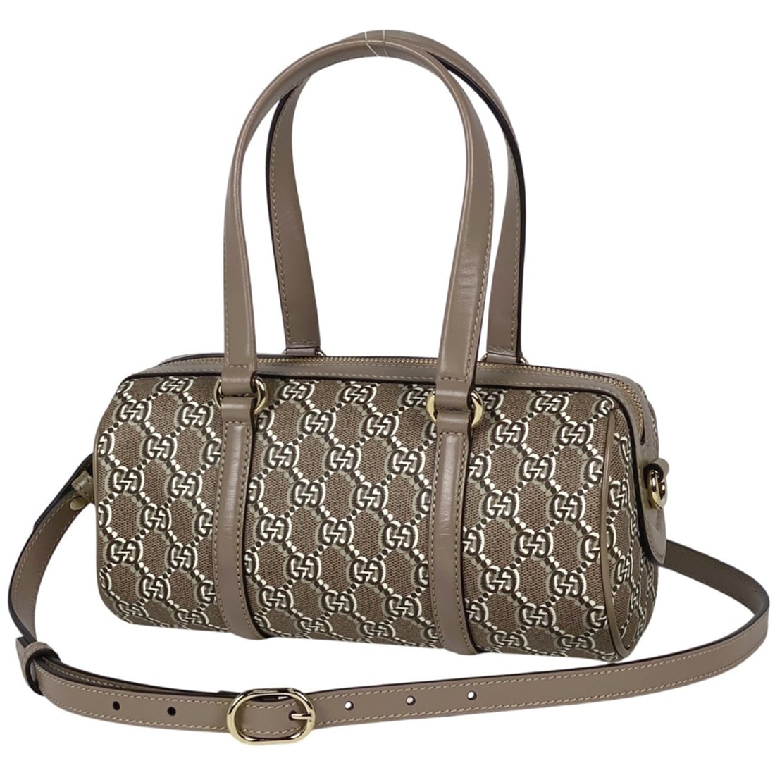 Gucci GG Pattern Handbag, Barrel Bag, Shadow, 2-Way Shoulder Leather, Beige, Women's (1 of 13)