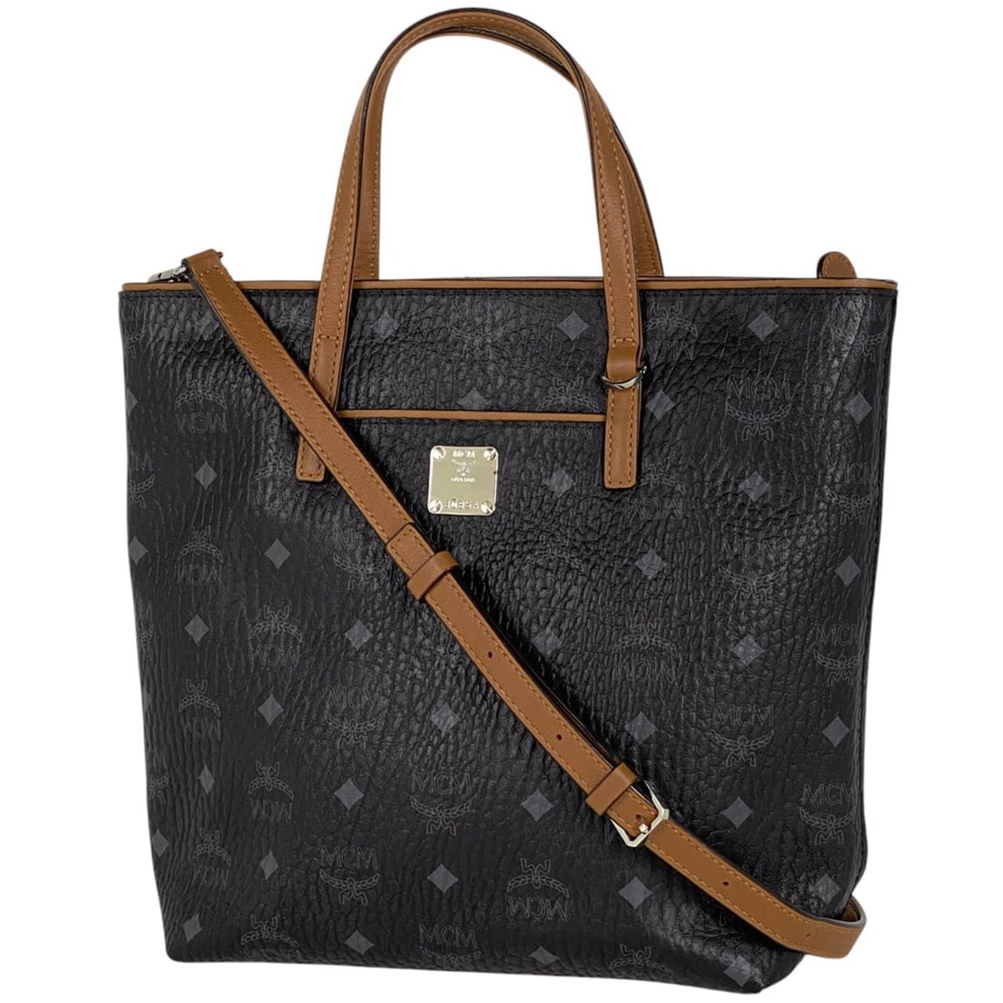 MCM Logogram Visetos 2-Way Handbag Shoulder Bag Leather Black Brown Women's (1 of 11)