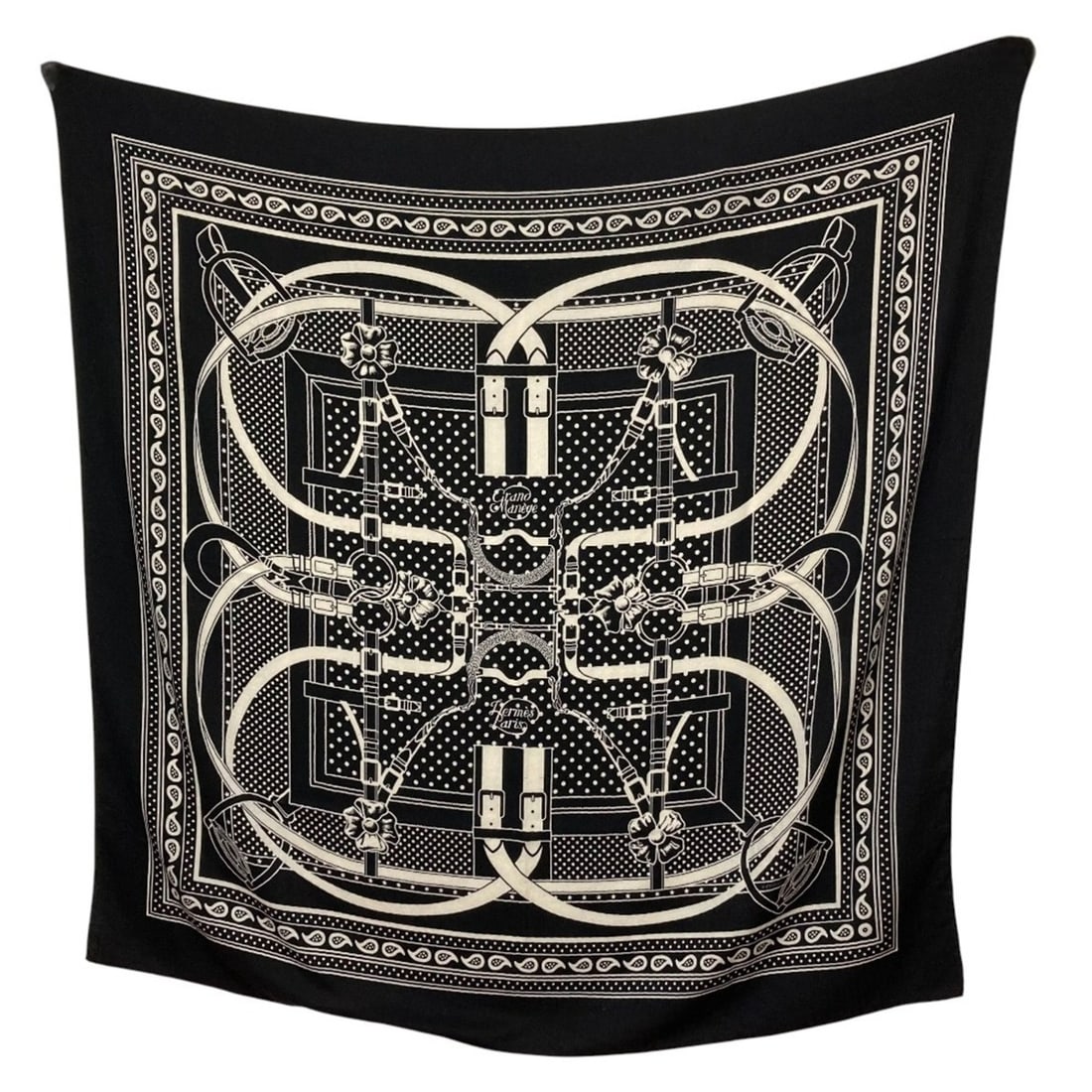 HERMES Grand Manege Detail Carre Jean 140 Scarf, Black, Women's (1 of 17)