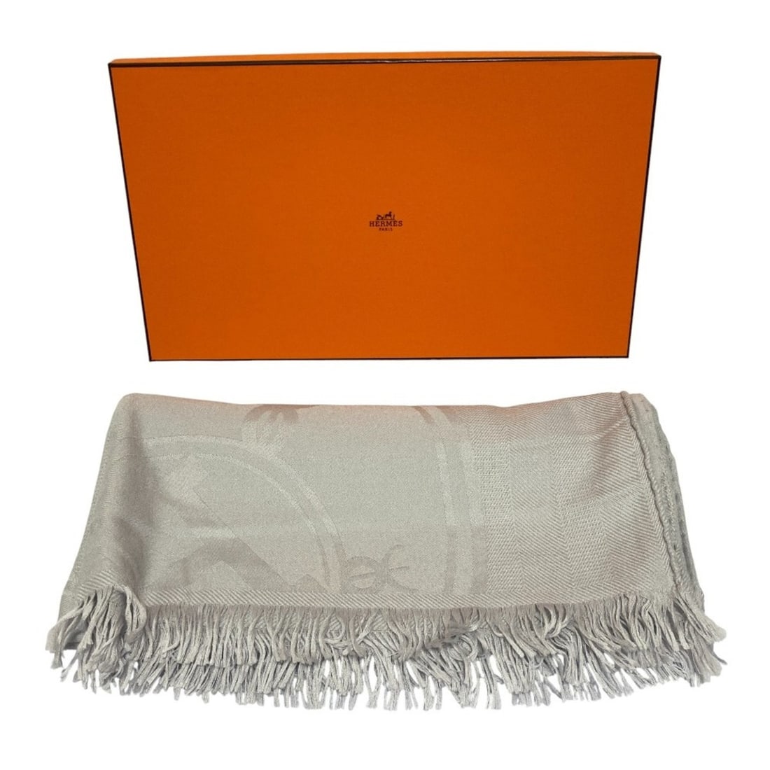 HERMES New Libris Cashmere and Silk Stole in Green Nuage, Gray, for Men Women (1 of 13)