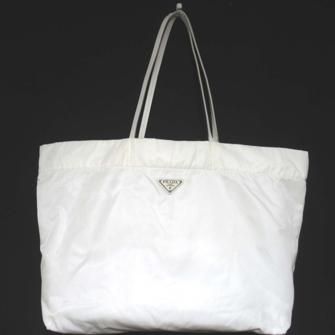 PRADA VELA Re-NYLON Triangle Logo Plate Nylon Tote Bag 1BG107 White for Men and Women (1 of 16)