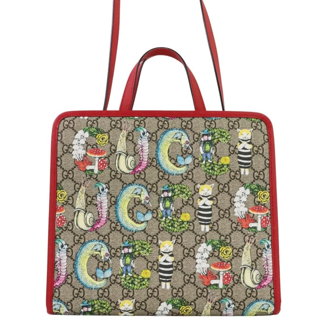 GUCCI Yuko Higuchi Children's GG Supreme 2-Way Tote Bag, Red, Women's: --- Catalog ---Category: SizeSize (HxWxD): 25cm x 28cm x 10cm / 9.84'' x 11.02'' x 3.93''Category: DesignType: Tote bagColor: Beige, Red colorGender: WomenMaterial: GG Supreme Category: GeneralBrand: