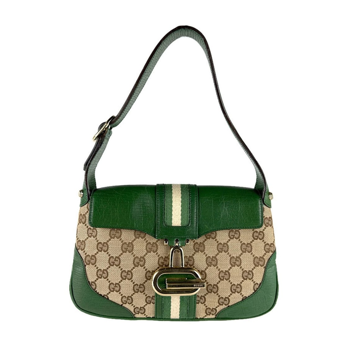 Gucci GG Canvas/Leather Handbag, Green and Brown, Women's, 130846 z8382 (1 of 11)