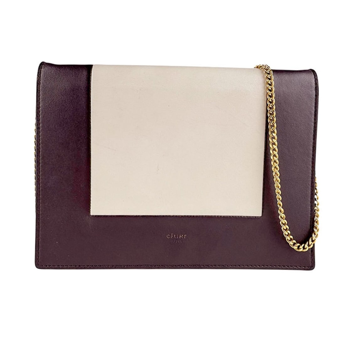 Celine Shoulder Bag with Chain Wallet in Leather and Metal, Bordeaux, Light Greige, Gold, Women's,: --- Catalog ---Category: SizeSize (HxWxD): 16cm x 21cm x 3cm / 6.29'' x 8.26'' x 1.18''Category: DesignType: Shoulder bagColor: Bordeaux, GrayishGender: WomenMaterial: Leather Category: GeneralBrand: