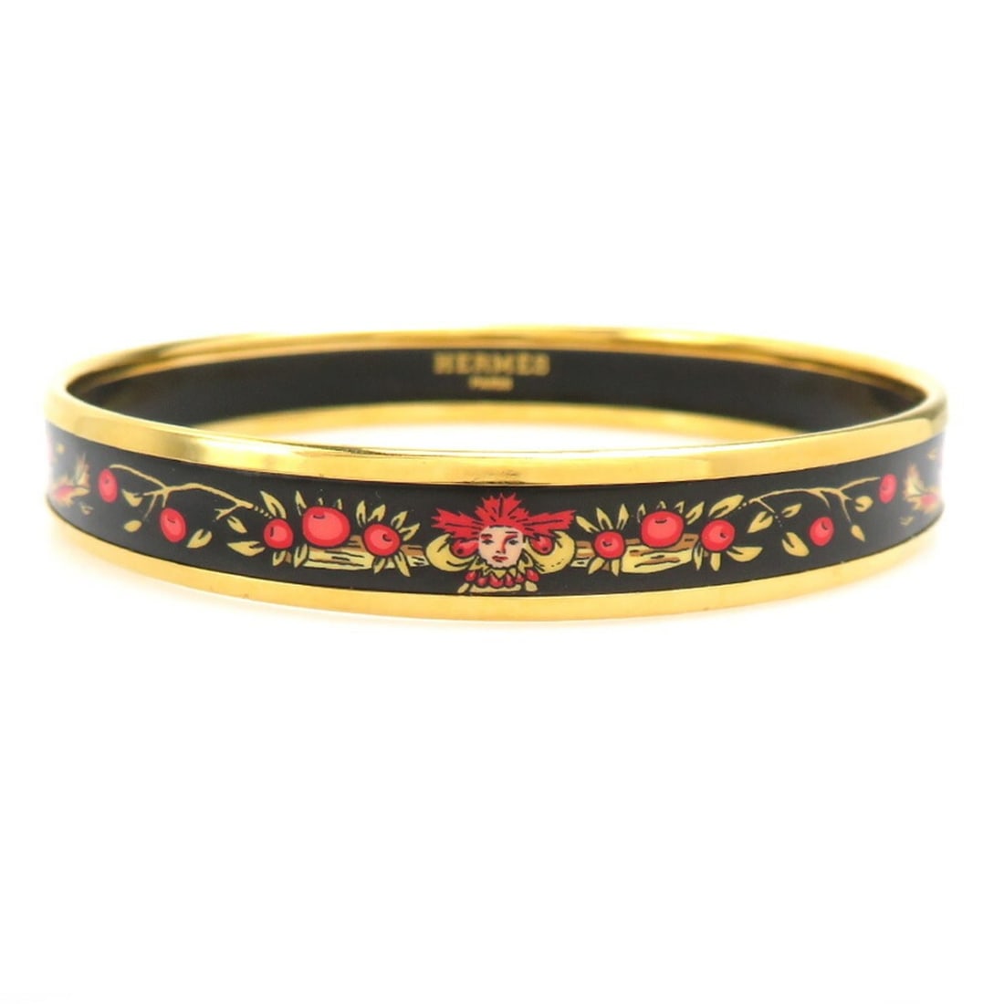 Hermès HERMES Bangle Bracelet in Metal/Enamel, Gold/Black/Red, Women's, e61374a: --- Catalog ---Category: SizeLength: 19cm / 7.48''Category: DesignType: BangleColor: Black, Gold, Red colorGender: WomenMaterial: Enamel, MetalCategory: GeneralBrand: HermesCountry of Origin: Austria-