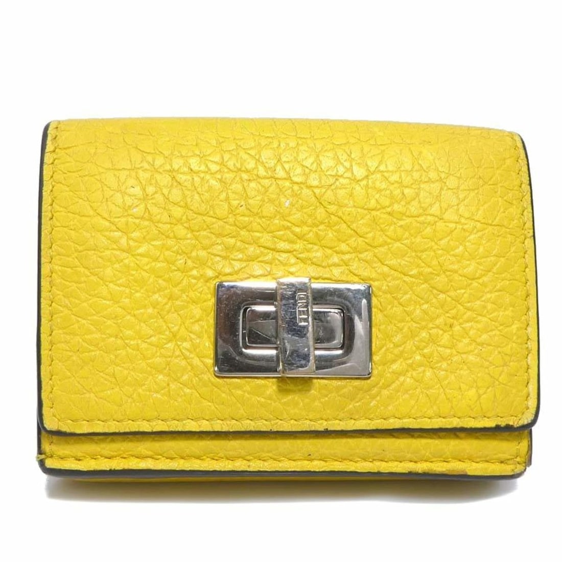 Fendi Peekaboo Tri-fold Wallet in Yellow Leather, Unisex, 8M0426-A91B (h31852a): --- Catalog ---Category: SizeSize (HxWxD): 6.8cm x 9.3cm x 2.8cm / 2.67'' x 3.66'' x 1.1''Category: DesignType: Wallet (tri-fold)Color: YellowGender: Women,MenMaterial: Leather Category: GeneralMPN: 8