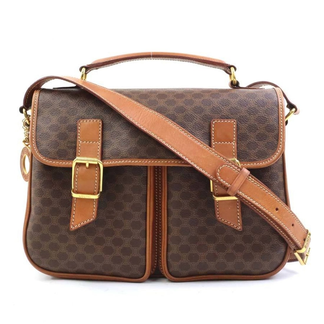 Celine Shoulder Bag, Handbag, Macadam PVC/Leather, Brown and Gold, Women's, e61331a (1 of 16)