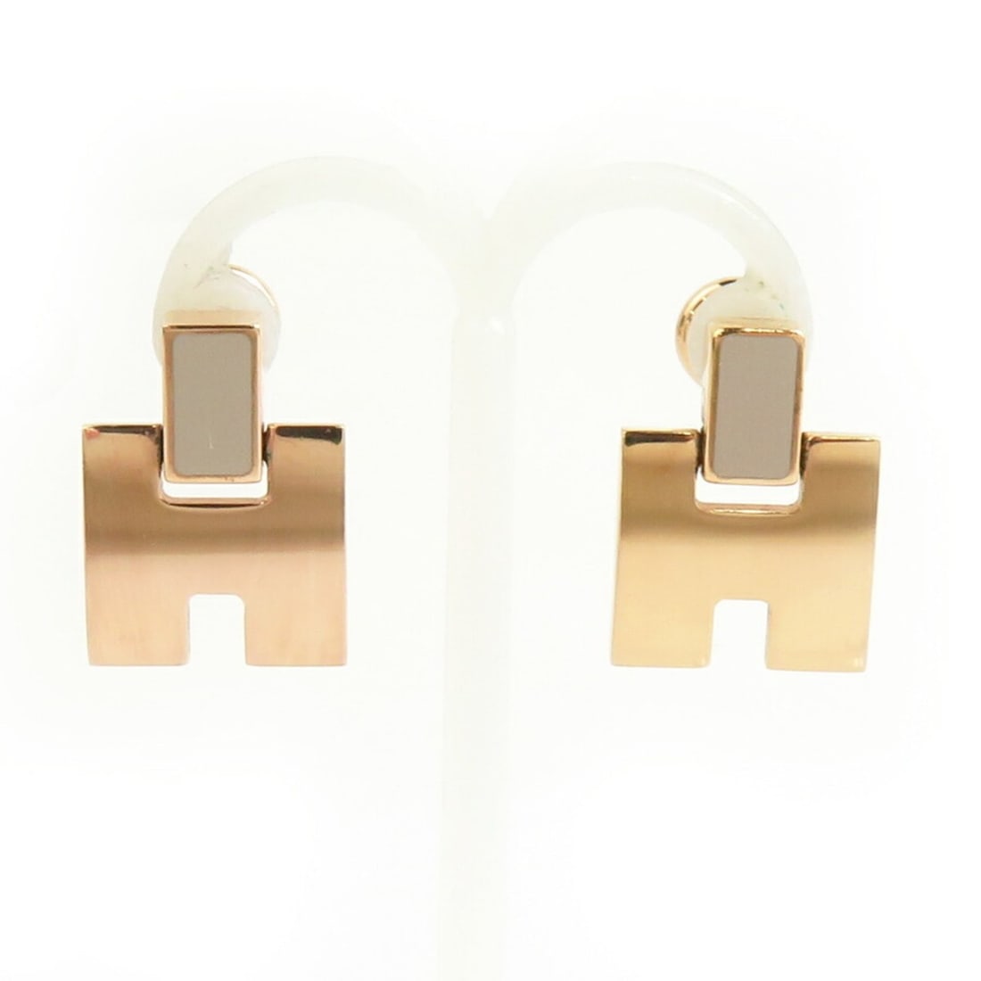 Hermes Hermès Eileen Earrings, Metal/Enamel, Pink Gold/Light Greige, Women's, e61353a (1 of 10)