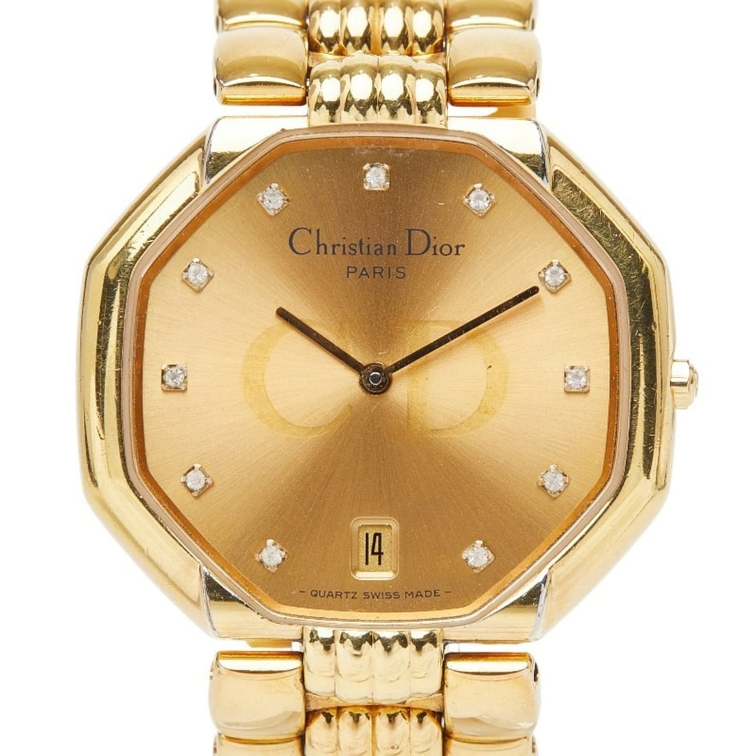 Dior Depose Octagon Watch D45154 Swiss Quartz Gold Dial Stainless Steel Men's (1 of 14)