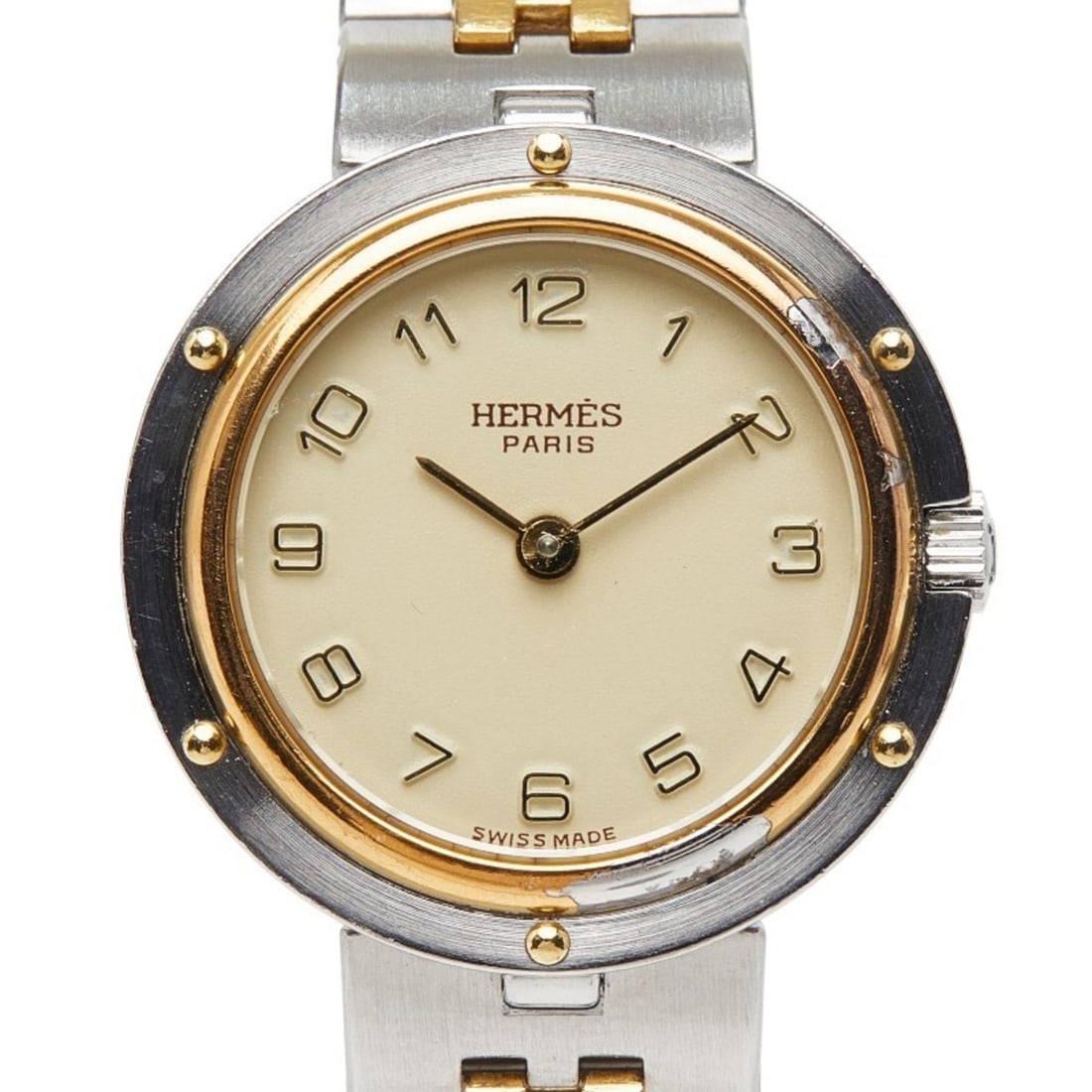 Hermès Olympia Watch, Swiss Quartz Movement, Beige Dial, Stainless Steel, Women's: --- Catalog ---Category: SizeWrist Size: 14cm / 5.51''Case Diameter: 24mm / 0.94''Category: DesignType: WristwatchGender: WomenColor (Dial): BeigeMaterial (Band): Stainless steelMaterial (Case): Stain