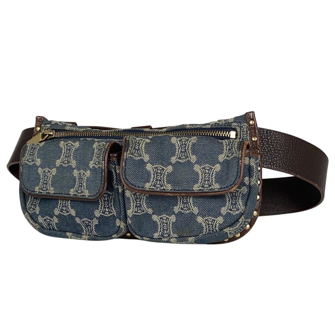 Celine Paris Macadam Waist Bag/Body Bag in Denim Blue and Brown for Women: --- Catalog ---Category: SizeSize (HxWxD): 13cm x 25.5cm x 3cm / 5.11'' x 10.03'' x 1.18''Category: DesignType: Fanny packColor: Blue, BrownGender: WomenMaterial: Denim , Leather Category: GeneralBran
