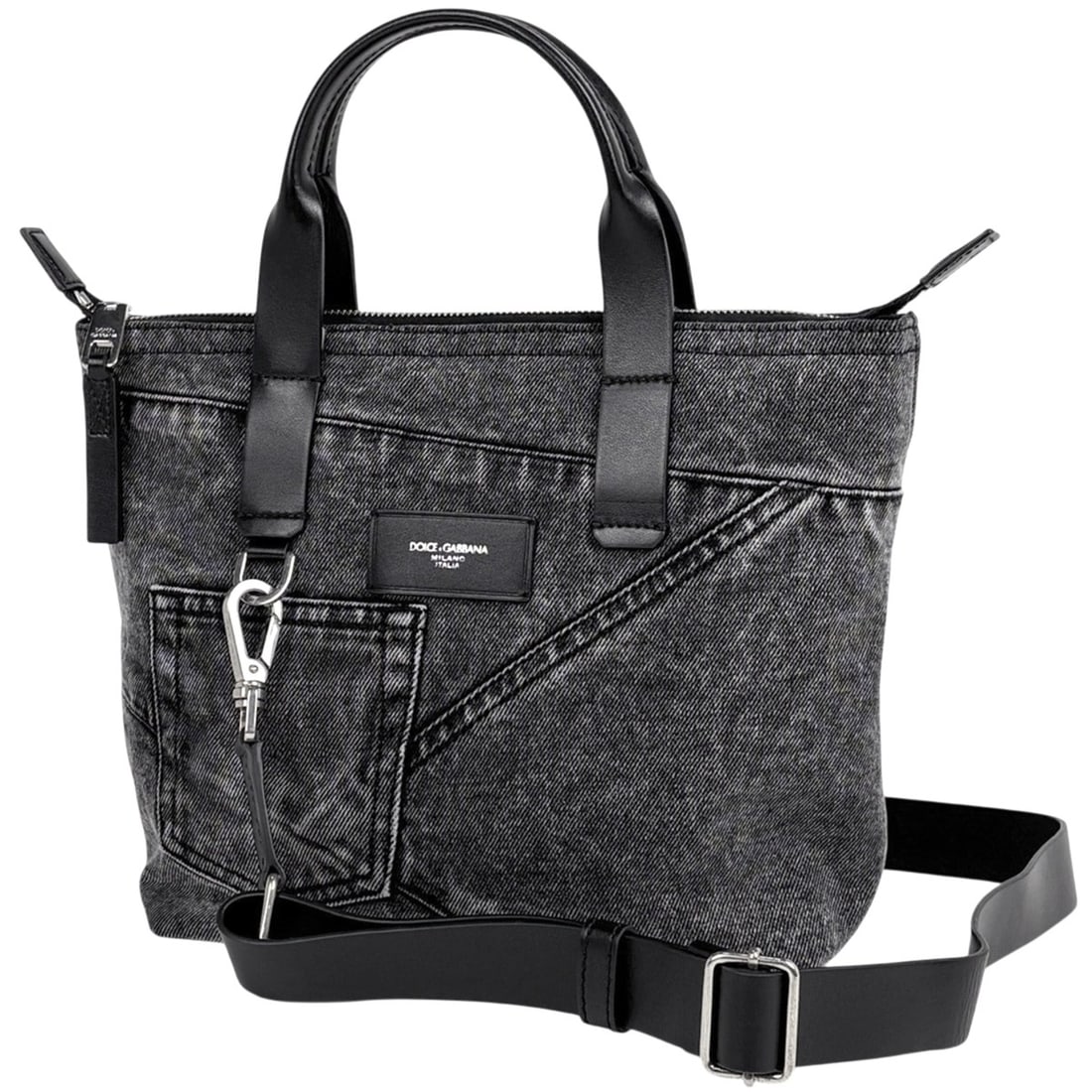Dolce & Gabbana patchwork denim shopping bag, 2-way shoulder tote denim, black, women's: --- Catalog ---Category: SizeSize (HxWxD): 23cm x 25cm x 10.5cm / 9.05'' x 9.84'' x 4.13''Category: DesignType: Shopping bag, Shoulder bag, Tote bagColor: BlackGender: WomenMaterial: Denim , Leather C