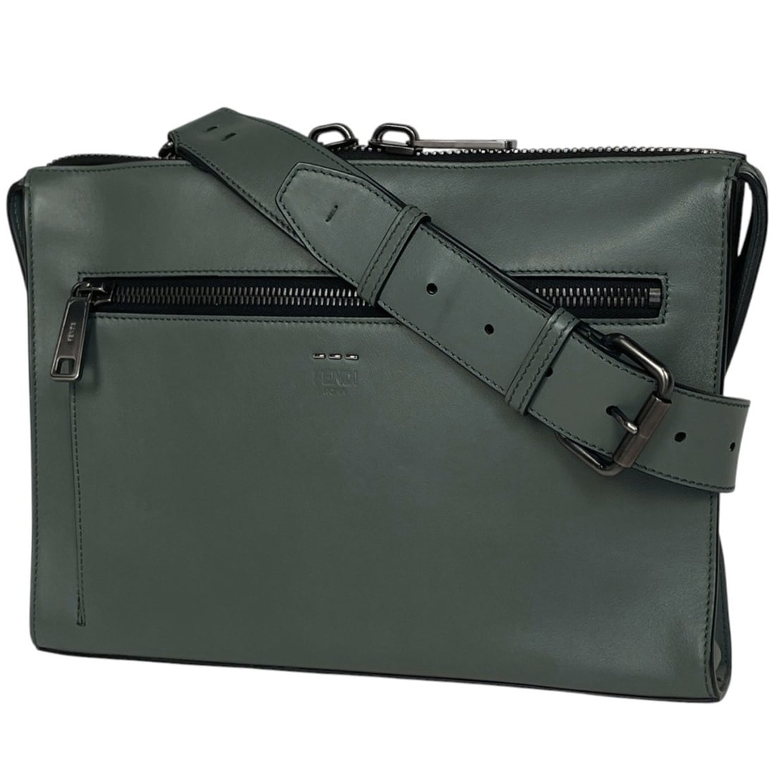 Fendi Logo Messenger Bag, Crossbody Shoulder Leather, Green, 7VA407, Women's (1 of 14)