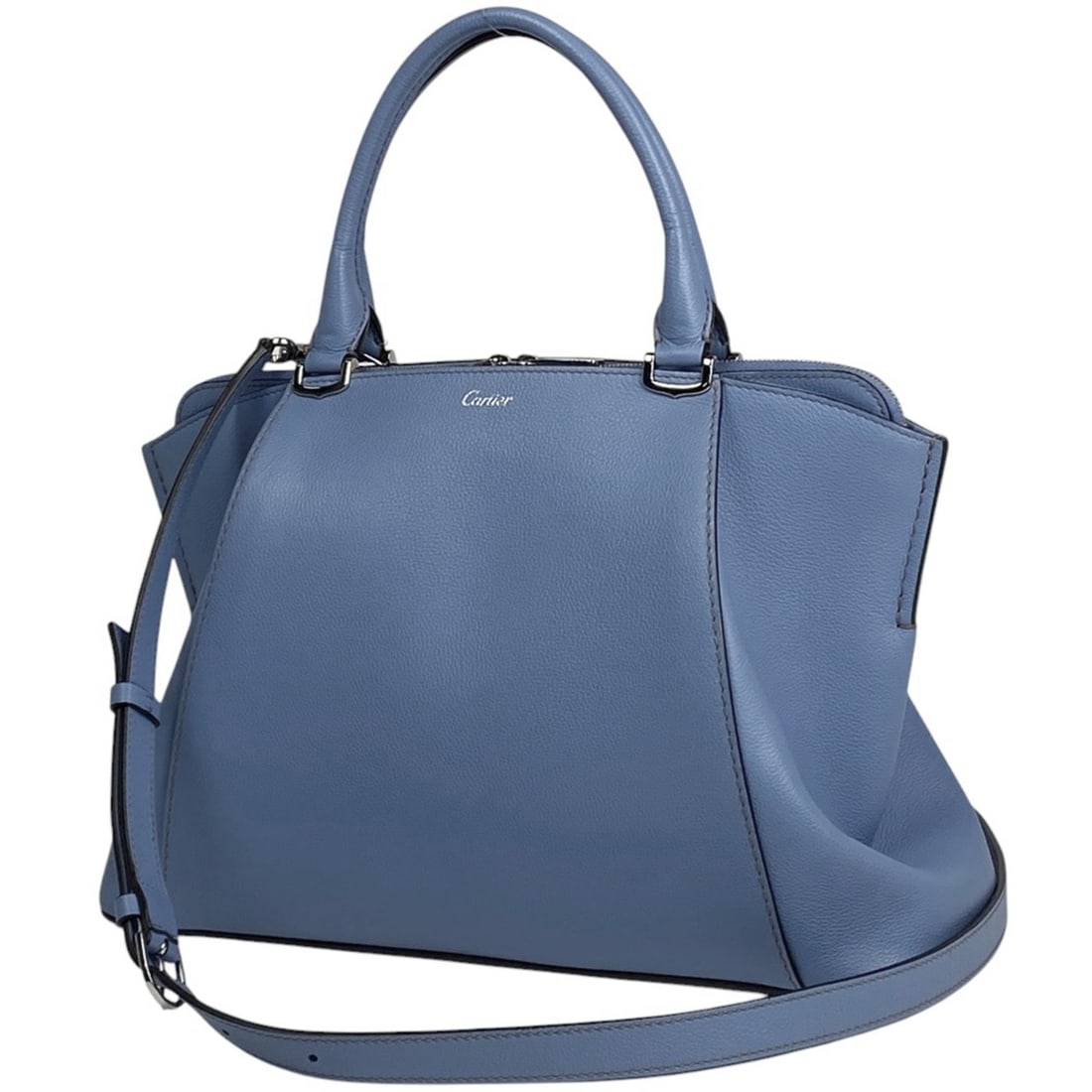 Cartier logo handbag, C de Cartier, 2-way shoulder bag, leather, blue, women's (1 of 15)