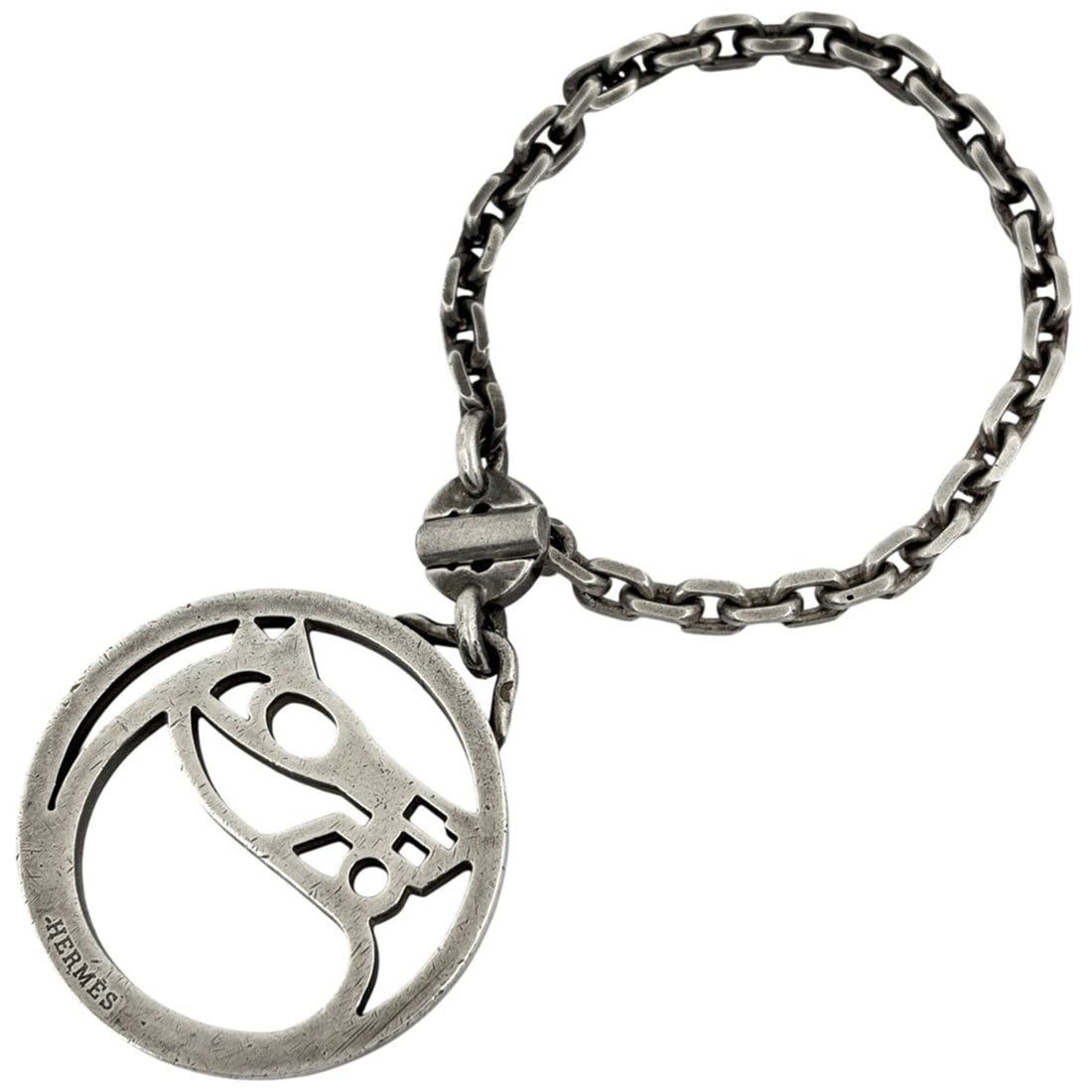 Hermes Horse Motif Charm Keychain Bag Metal Silver Women's (1 of 12)