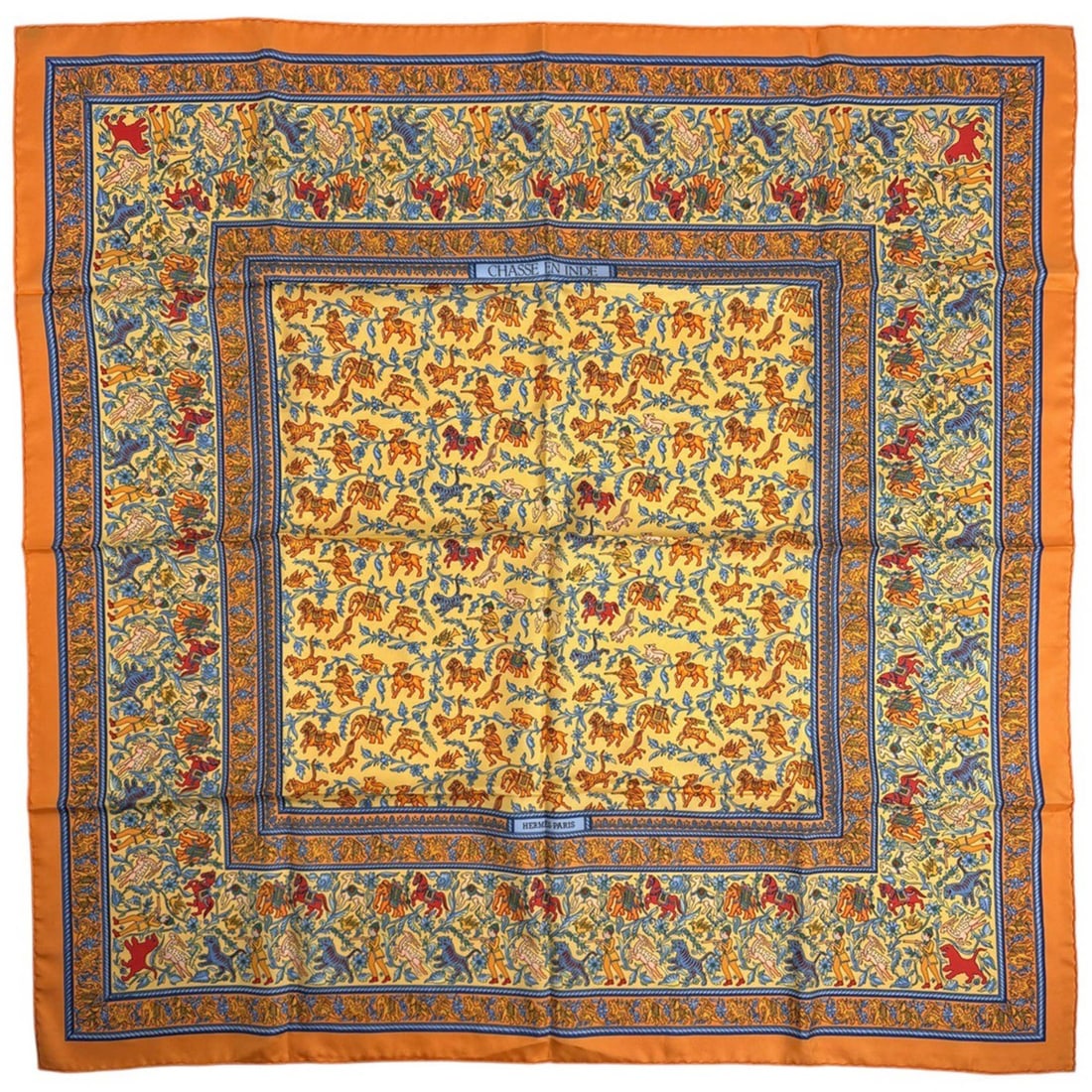 Hermès HERMES Carré 90 CHASSE EN INDE Indian Hunting Elephant and Horse Print Silk Scarf Orange (1 of 12)