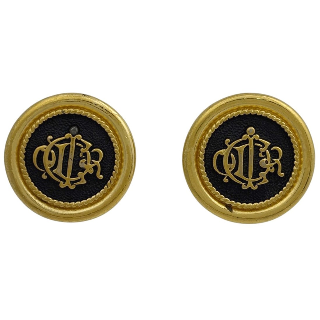 Christian Dior logo round earrings in GP gold and black for women. (1 of 13)