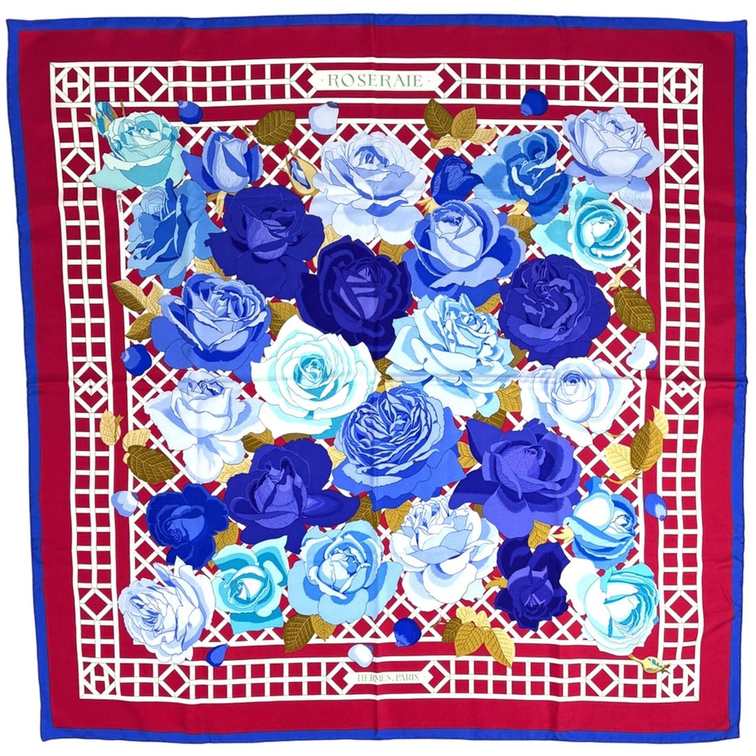 Hermès HERMES Carré 90 ROSERAIE Rose Garden Flower Scarf Silk Red Multicolor Women's (1 of 10)