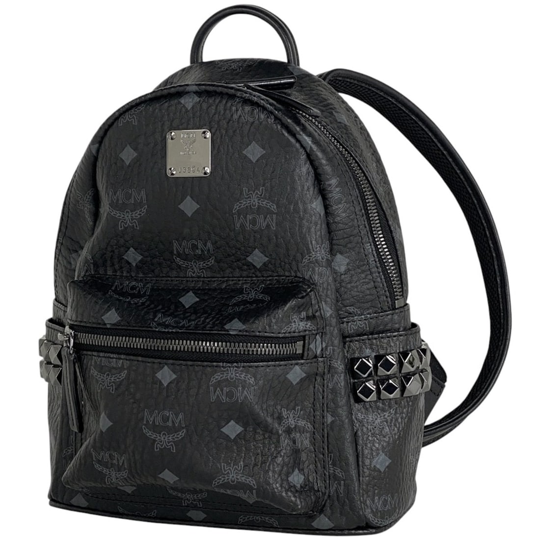 MCM Logogram Studded Backpack in Visetos Leather, Black, Women's (1 of 17)