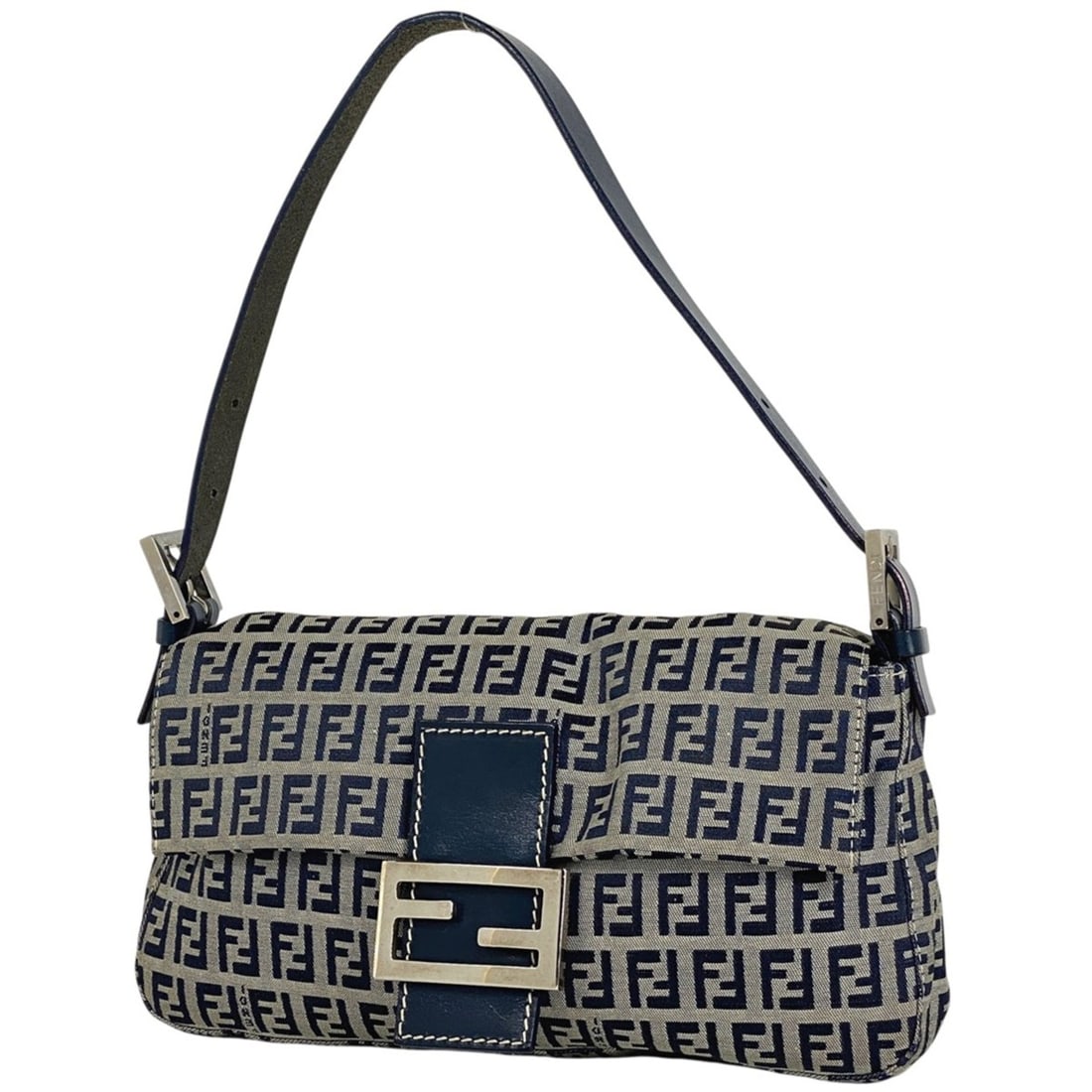 FENDI Zucca Mamma Baguette Handbag, One-Shoulder Canvas Shoulder Bag, Navy, 26424, Women's (1 of 19)