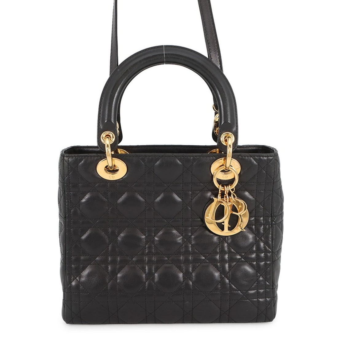 Christian Dior Dior Lady Cannage Medium Leather Handbag in Black, Christian 2-Way (1 of 18)