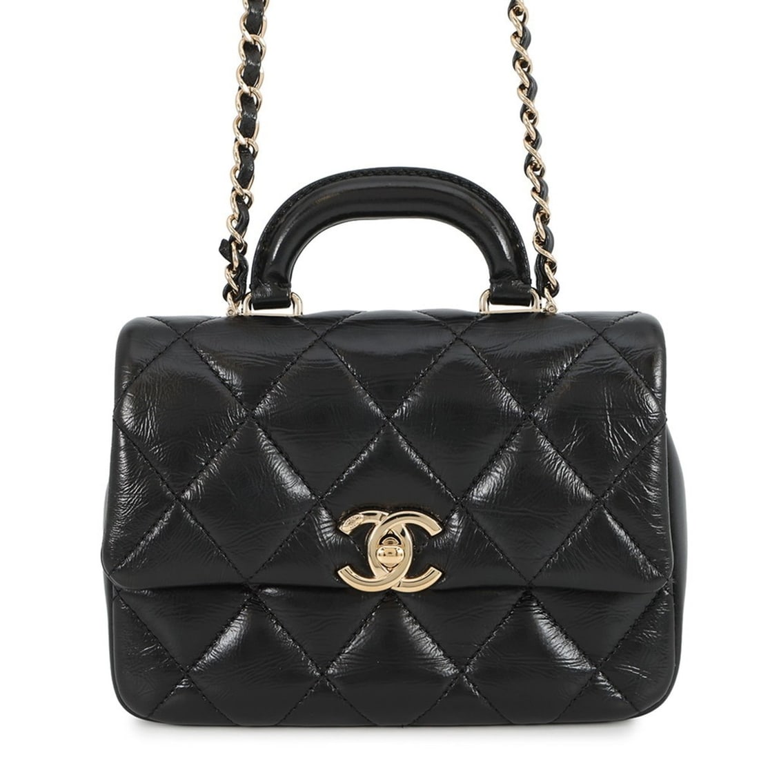 Chanel Coco Mark Matelasse Mini Handbag in Shiny Calfskin Leather (AS4543) - 2-Way, Black (1 of 14)