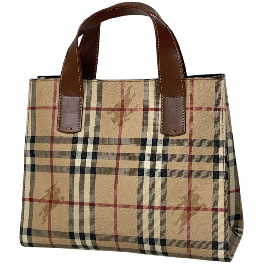 Burberry Check Pattern Handbag Tote Bag Coated Canvas Brown Women's (1 of 10)