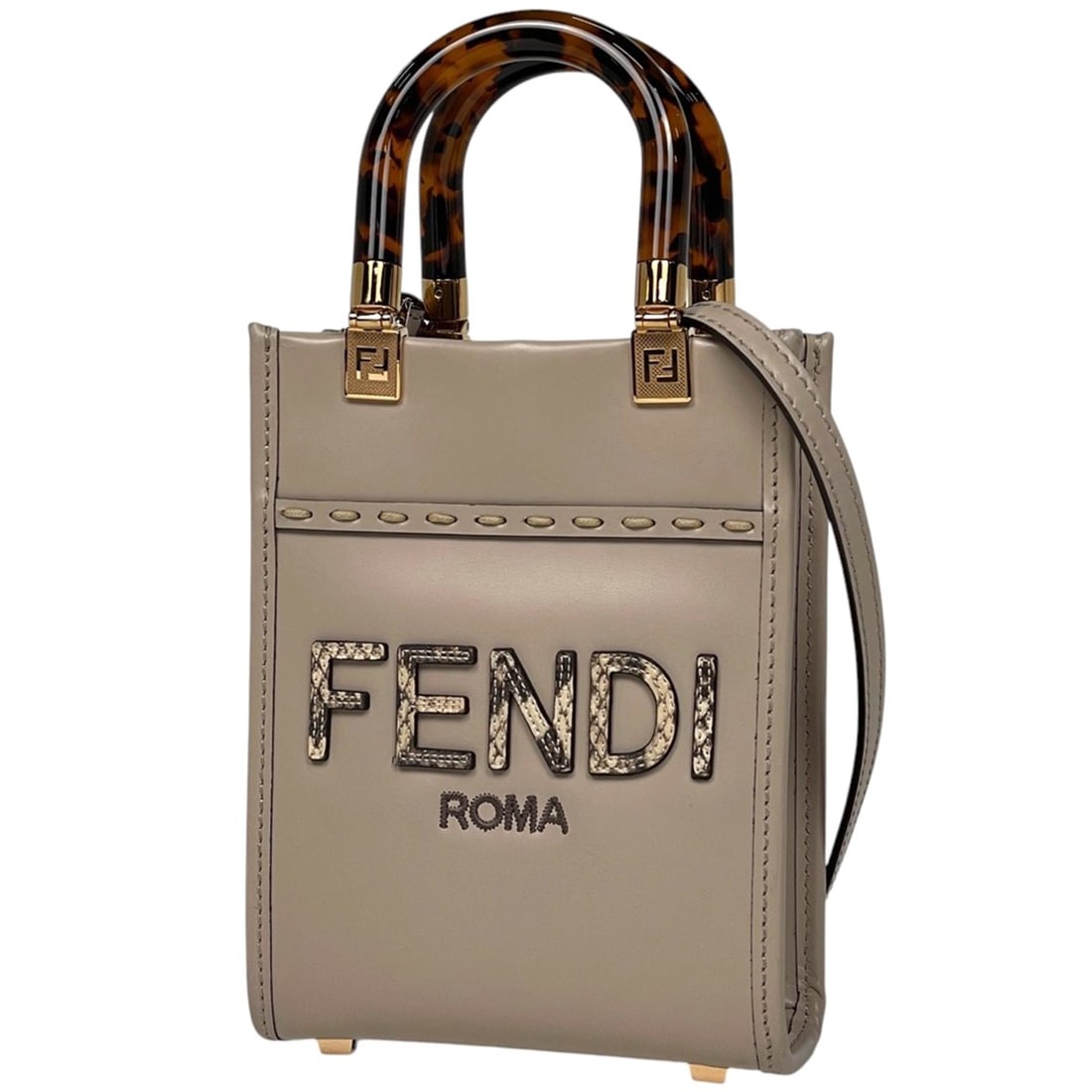 FENDI Sunshine Shopper Small 2-Way Shoulder/Handbag Leather Beige 8BS051 Women's (1 of 11)