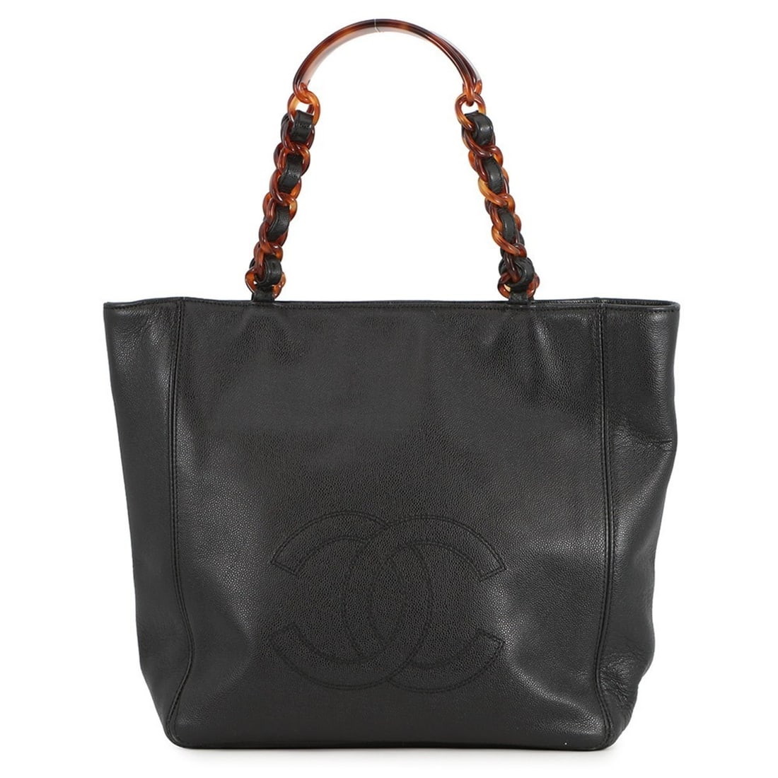 Chanel tote bag with a large Coco logo, plastic chain, tortoiseshell-like caviar leather, black (1 of 13)