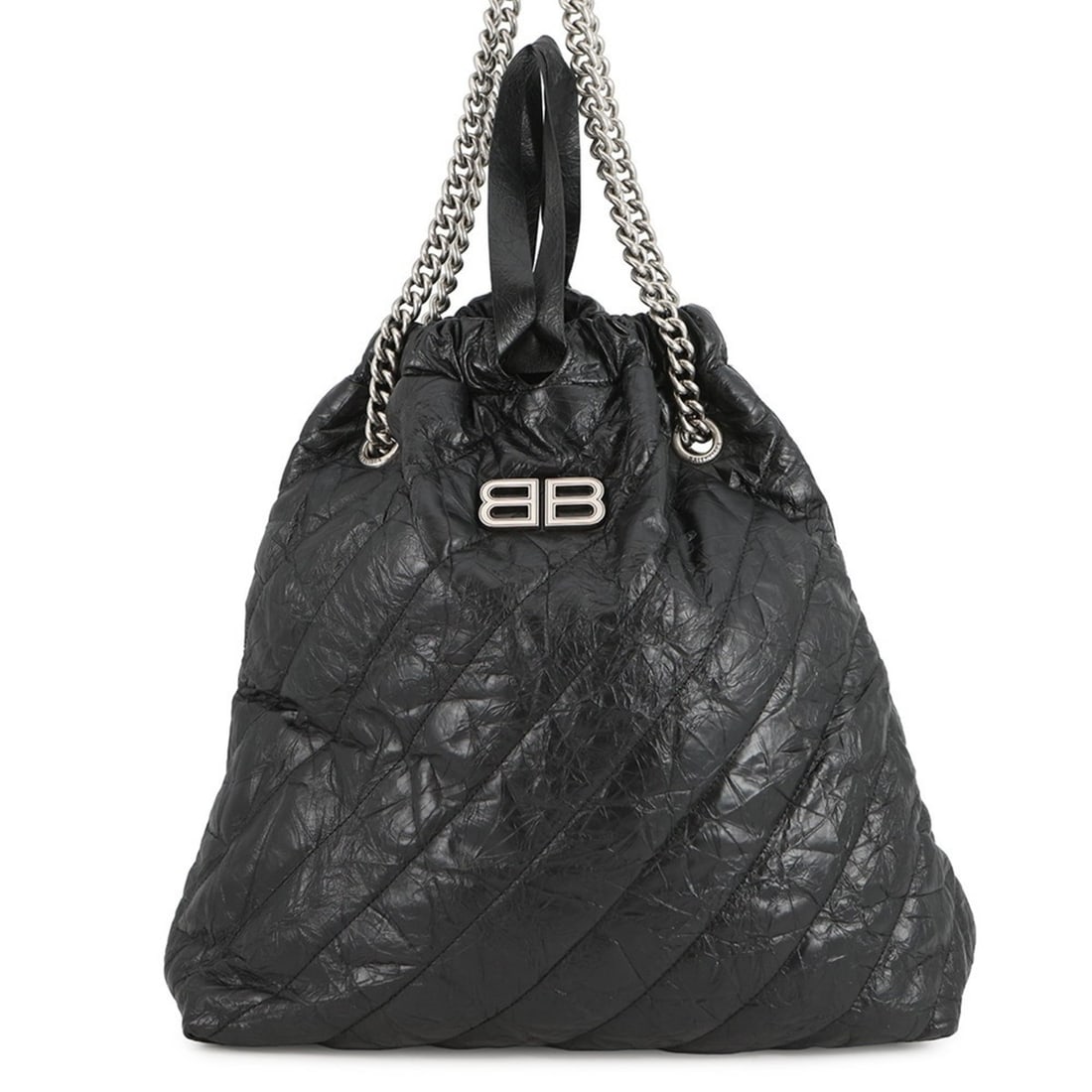 Balenciaga BB Chain Shoulder Bag in Crushed Quilted Calfskin Leather (742941) - Black: --- Catalog ---Category: SizeSize (HxWxD): 38cm x 36cm x 14.5cm / 14.96'' x 14.17'' x 5.7''Category: DesignType: Shoulder bagColor: BlackGender: WomenMaterial: Leather Category: GeneralMPN: 742941Bran
