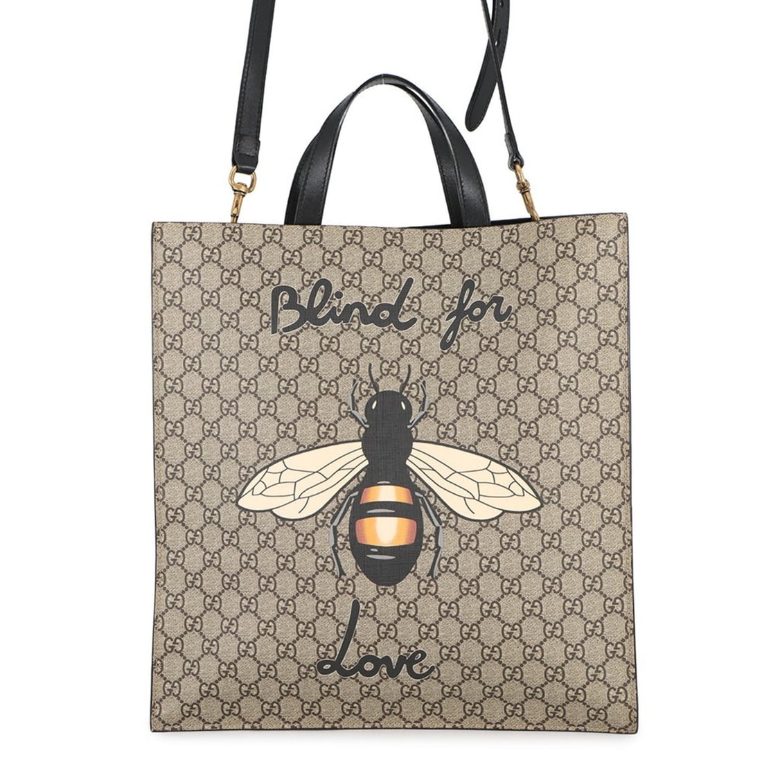 Gucci GG Supreme Bee Print Tote Bag in Supreme/Leather (450950) - Black 2-Way Shoulder: --- Catalog ---Category: SizeSize (HxWxD): 38cm x 35.5cm x 6.5cm / 14.96'' x 13.97'' x 2.55''Category: DesignType: Tote bagColor: Beige, BlackGender: WomenMaterial: GG Supreme , Leather Category: Gene