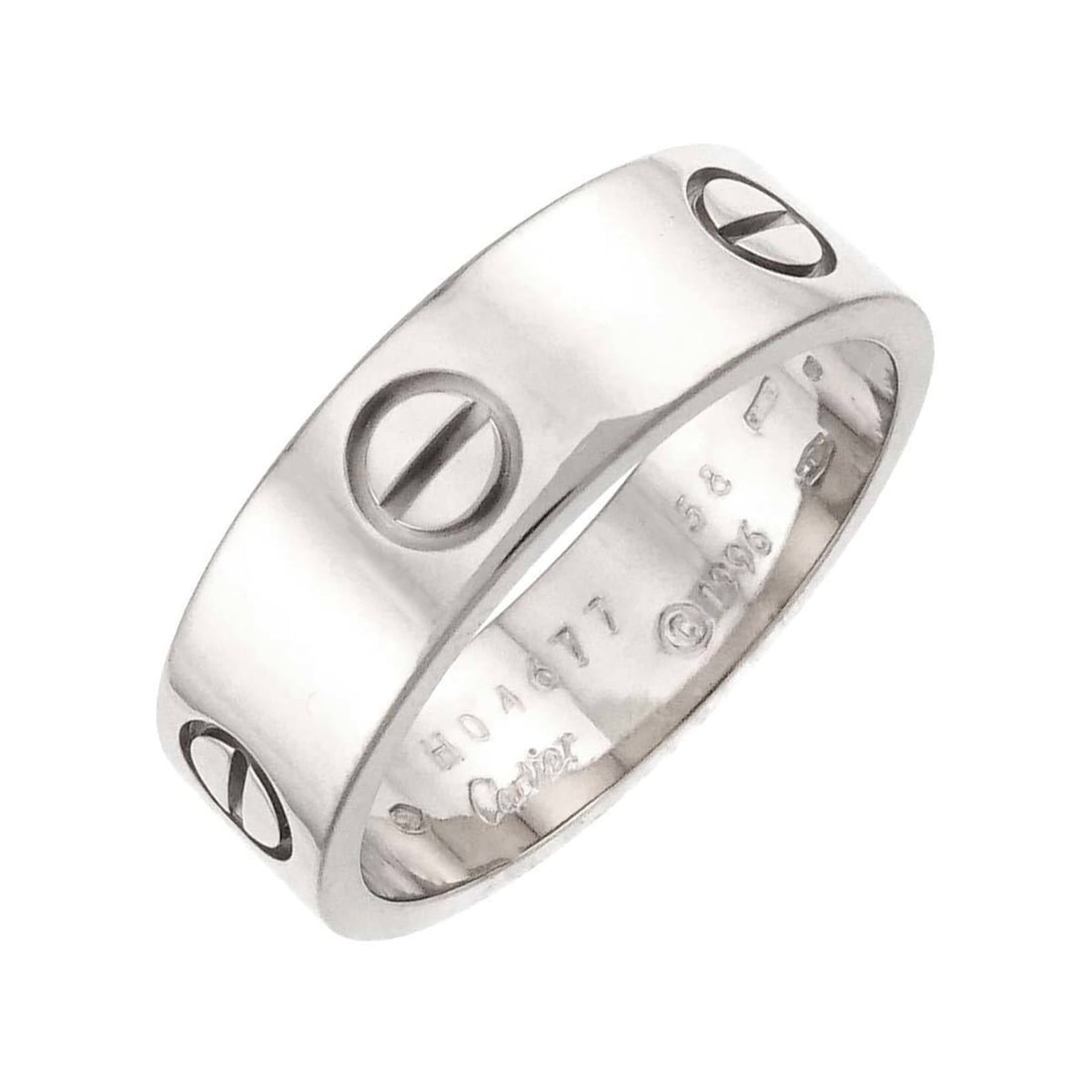 Cartier Love #58 Ring in 18K White Gold (750): --- Catalog ---Category: SizeUS Size: 9Brand Size: 58Category: DesignType: Band ringColor: White goldGender: MenMaterial: White gold (18K)Category: GeneralBrand: Cartier--- Item List ---Section: Condi