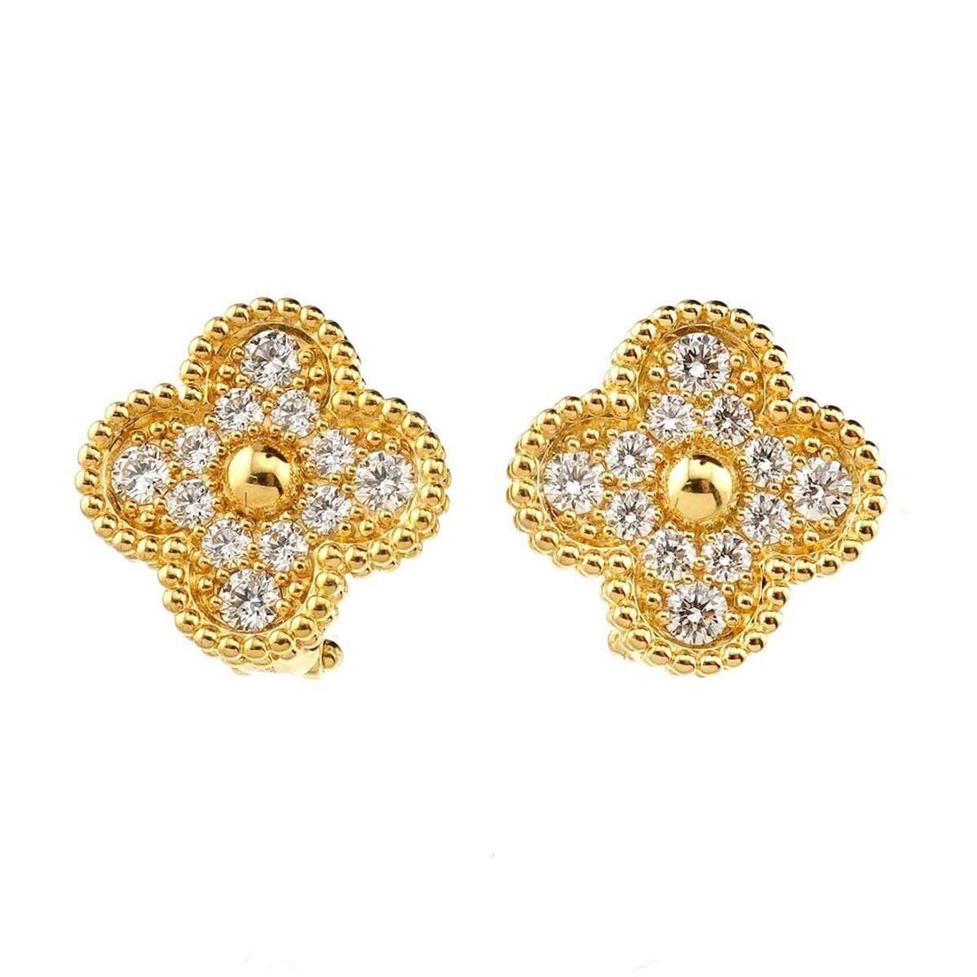 Van Cleef & Arpels Alhambra diamond earrings in 18K yellow gold (750 Alhambra) (1 of 12)