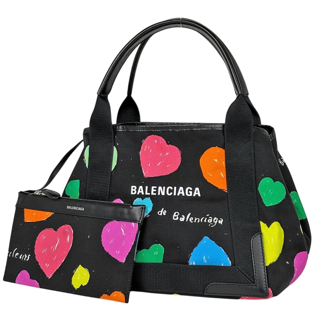 Balenciaga Navy Small Cabas Handbag Logo Heart Tote Bag Canvas Black 339933 Women's: --- Catalog ---Category: SizeSize (HxWxD): 23cm x 29cm x 18cm / 9.05'' x 11.41'' x 7.08''Category: DesignType: Handbag, Tote bagColor: BlackGender: WomenMaterial: Canvas , Leather Category: GeneralBra
