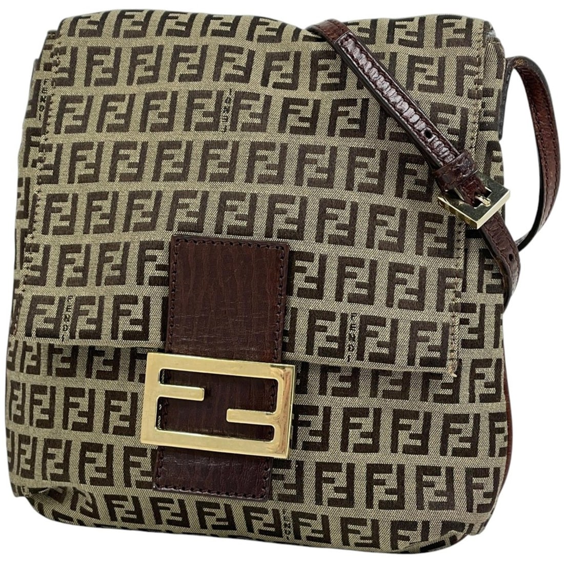 Fendi Zucchino Print Shoulder Bag, Crossbody Canvas, Brown, 8BT075, Women's (1 of 8)