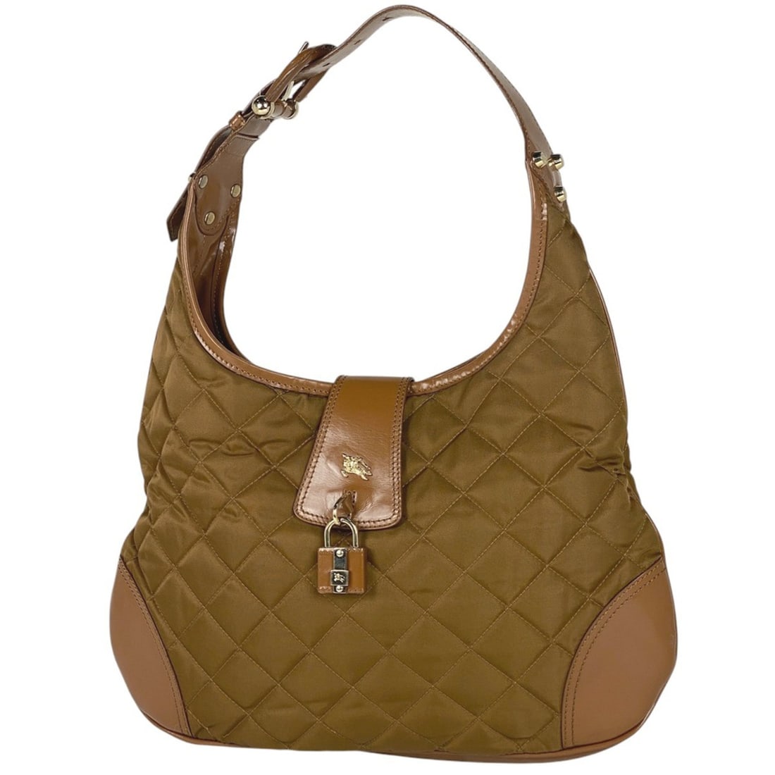 Burberry logo shoulder bag, one-shoulder quilted nylon brown, for women: --- Catalog ---Category: SizeSize (HxWxD): 24.5cm x 35cm x 4cm / 9.64'' x 13.77'' x 1.57''Category: DesignType: Shoulder bagColor: BrownGender: WomenMaterial: Nylon , Leather Category: GeneralBrand: B
