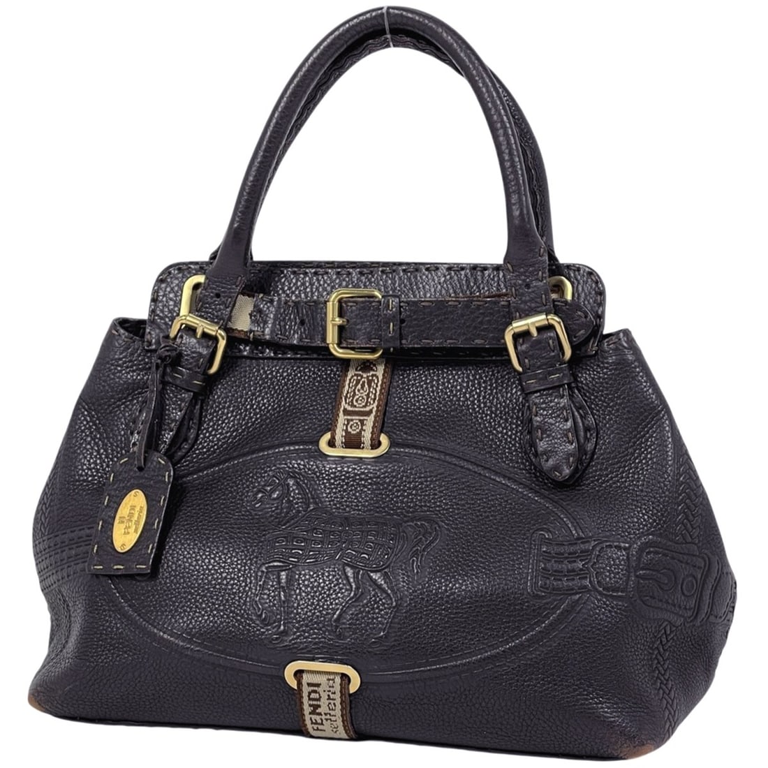 Fendi Selleria Villa Borghese Horse Leather Handbag, Brown, 8BN155, Women's (1 of 13)
