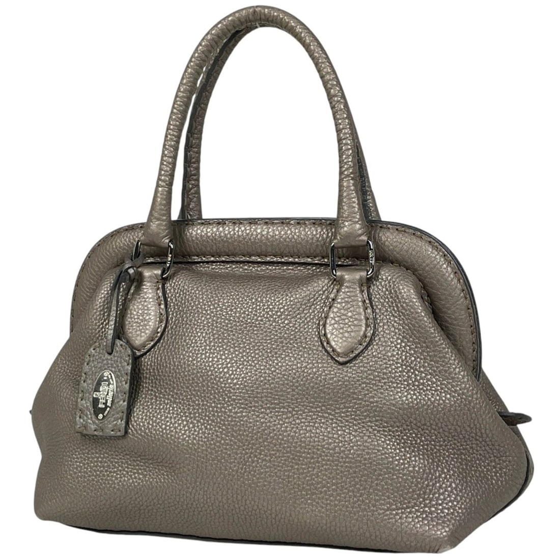 Fendi Selleria handbag, leather, silver-gray, 8BN127, women's (1 of 8)