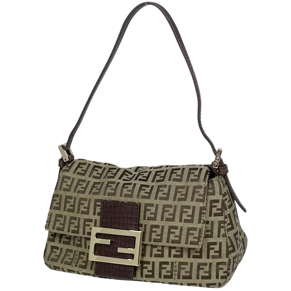 FENDI Zucchino Print Mini Mamma Baguette Shoulder Bag in Brown Canvas (8BR180) for Women (1 of 9)