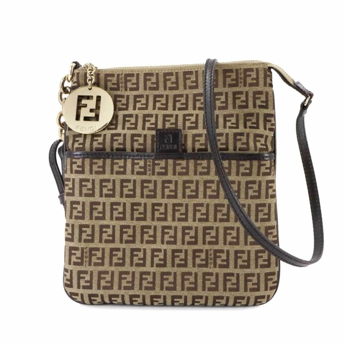 Fendi Zucchino Shoulder Bag, Canvas, Leather, Beige, Brown, Gold Hardware, 8BT150 (1 of 10)