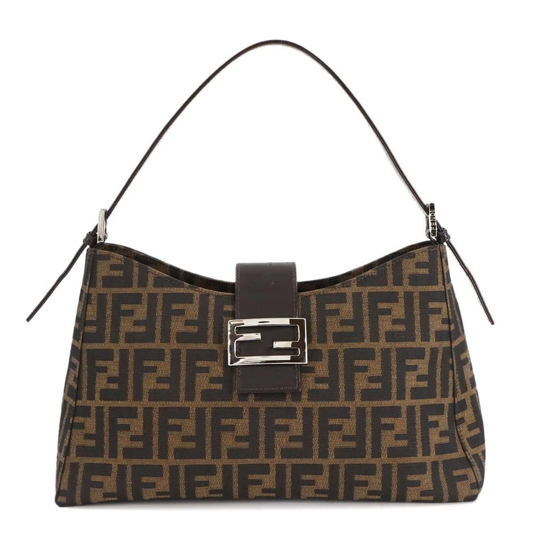 Fendi Zucca Shoulder Bag, Brown Canvas and Leather, Silver Hardware, 16115 (1 of 10)
