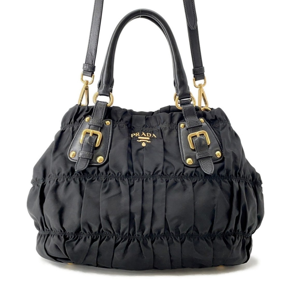 Prada Gathered Nylon Tote Bag BN2346 PRADA 2-Way Black (1 of 19)