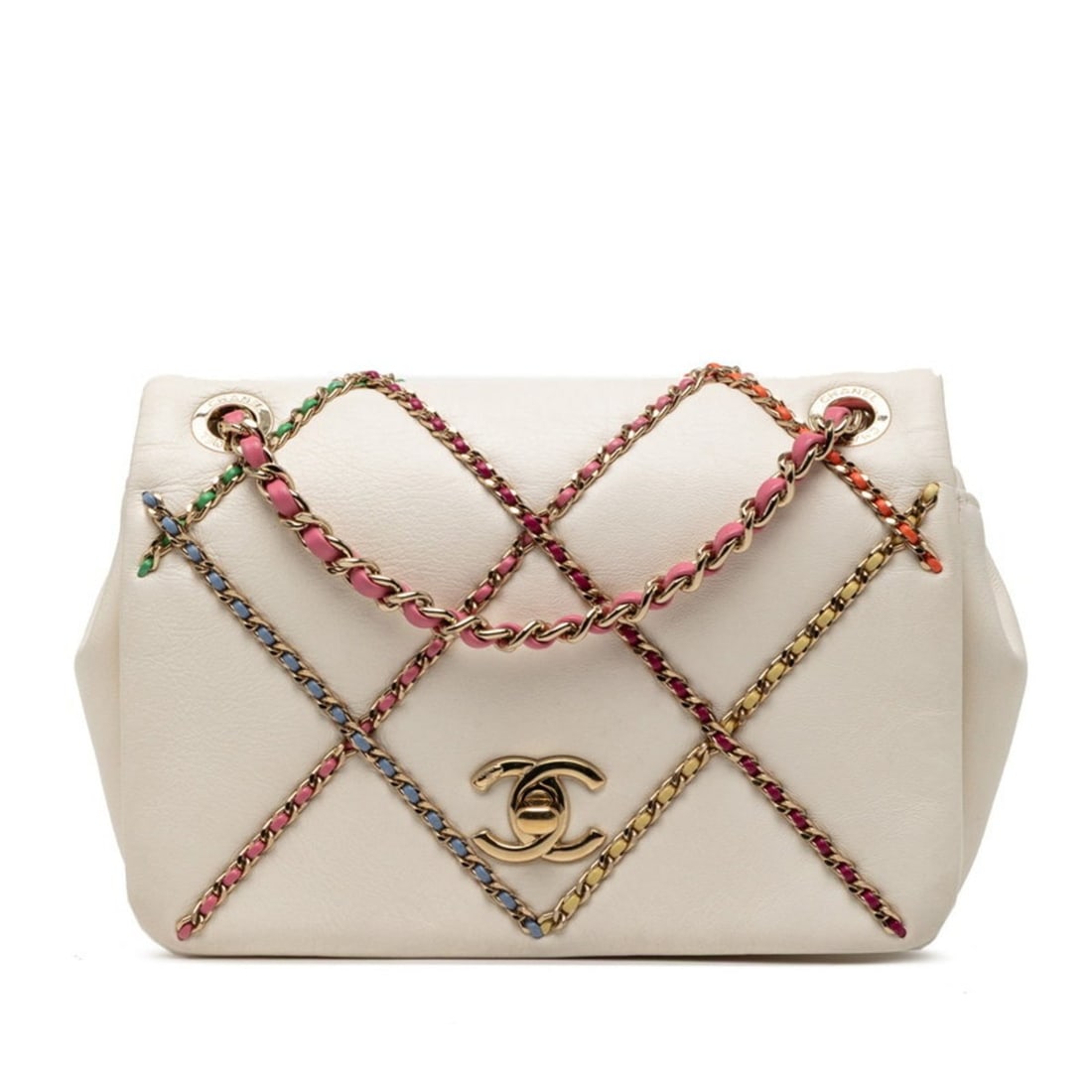 CHANEL Coco Mark Chain Shoulder Bag in White and Multicolored Lambskin for Women (1 of 10)